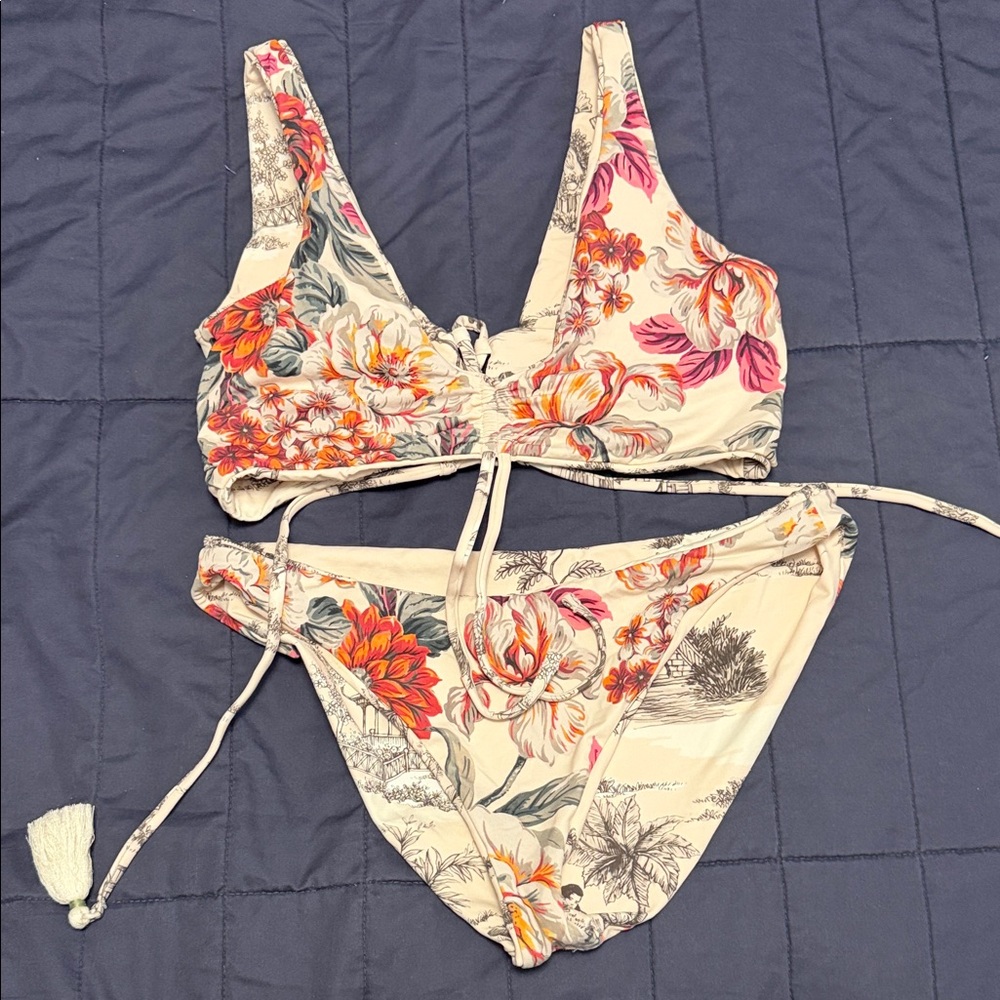 Maaji Floral Bikini Set with Orange and Pink Accents